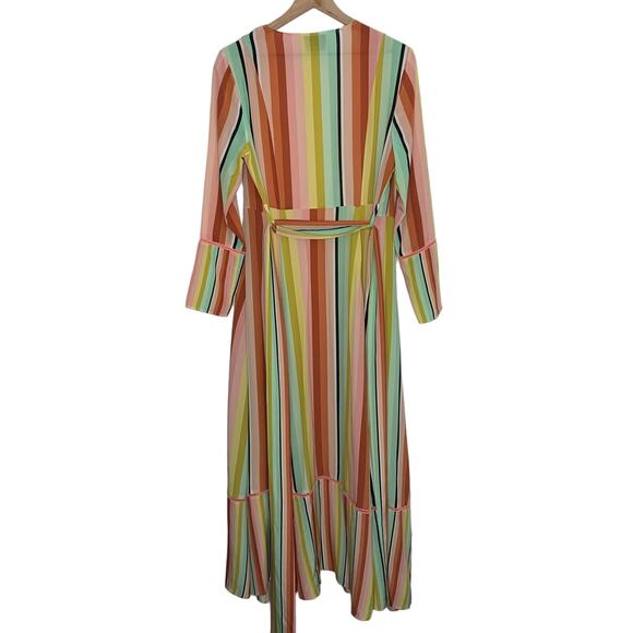 We Are LEONE Contrast Maxi Cardigan Striped Tie Dress Womens Large Medium Silk - Picture 4 of 16
